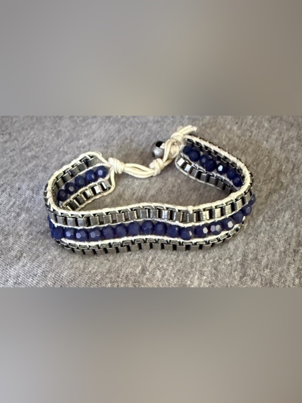 Navy Beaded Wrap Bracelet with Silver Accents